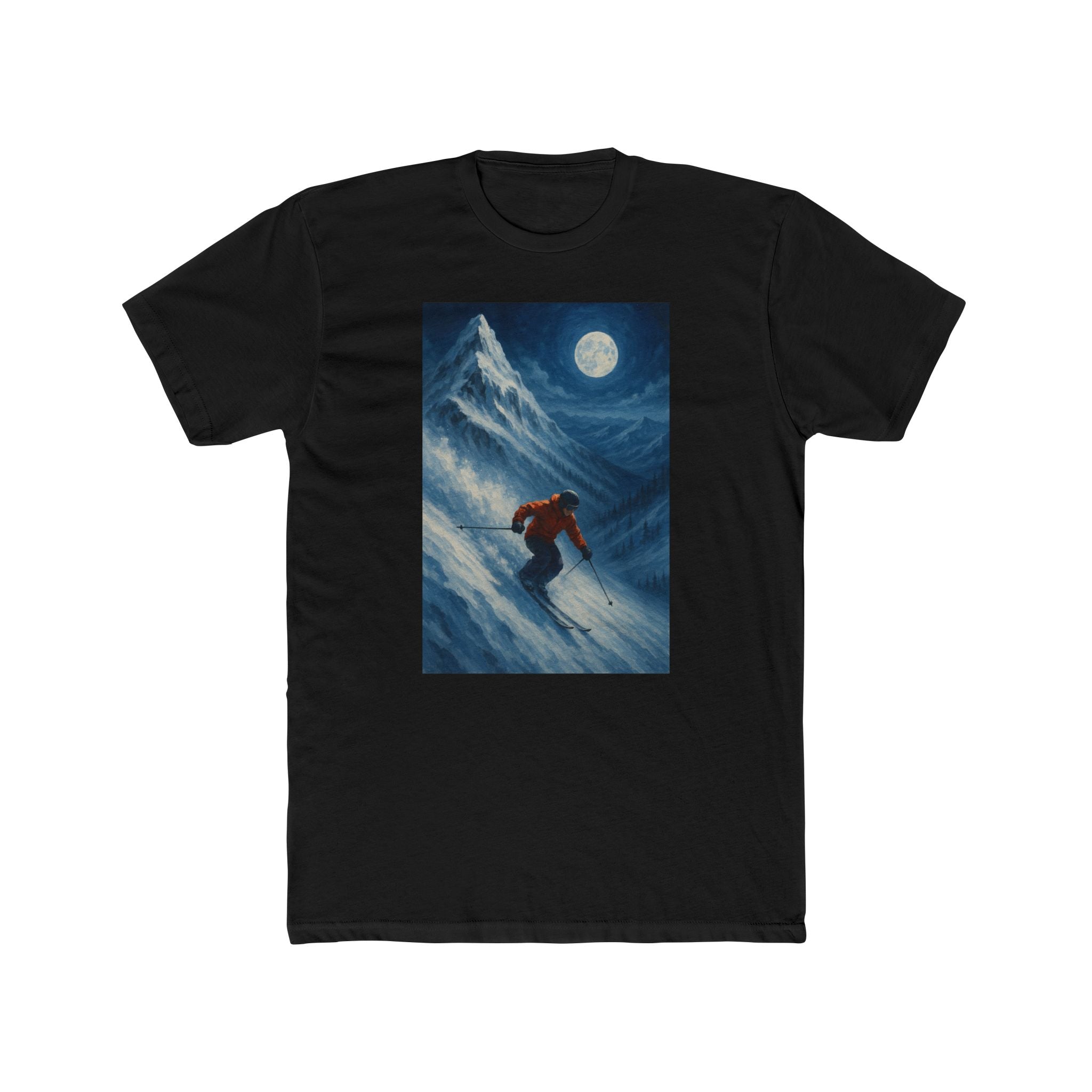 Moonlight Skiing Graphic Tee, Unisex Winter Shirt, Cozy Outdoor Apparel, Perfect Gift for Ski Lovers, Fun Fashion for Cool Weather