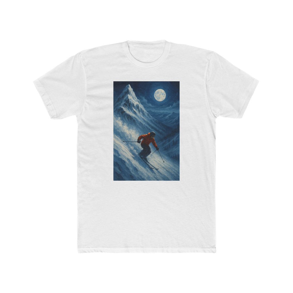 Moonlight Skiing Graphic Tee, Unisex Winter Shirt, Cozy Outdoor Apparel, Perfect Gift for Ski Lovers, Fun Fashion for Cool Weather