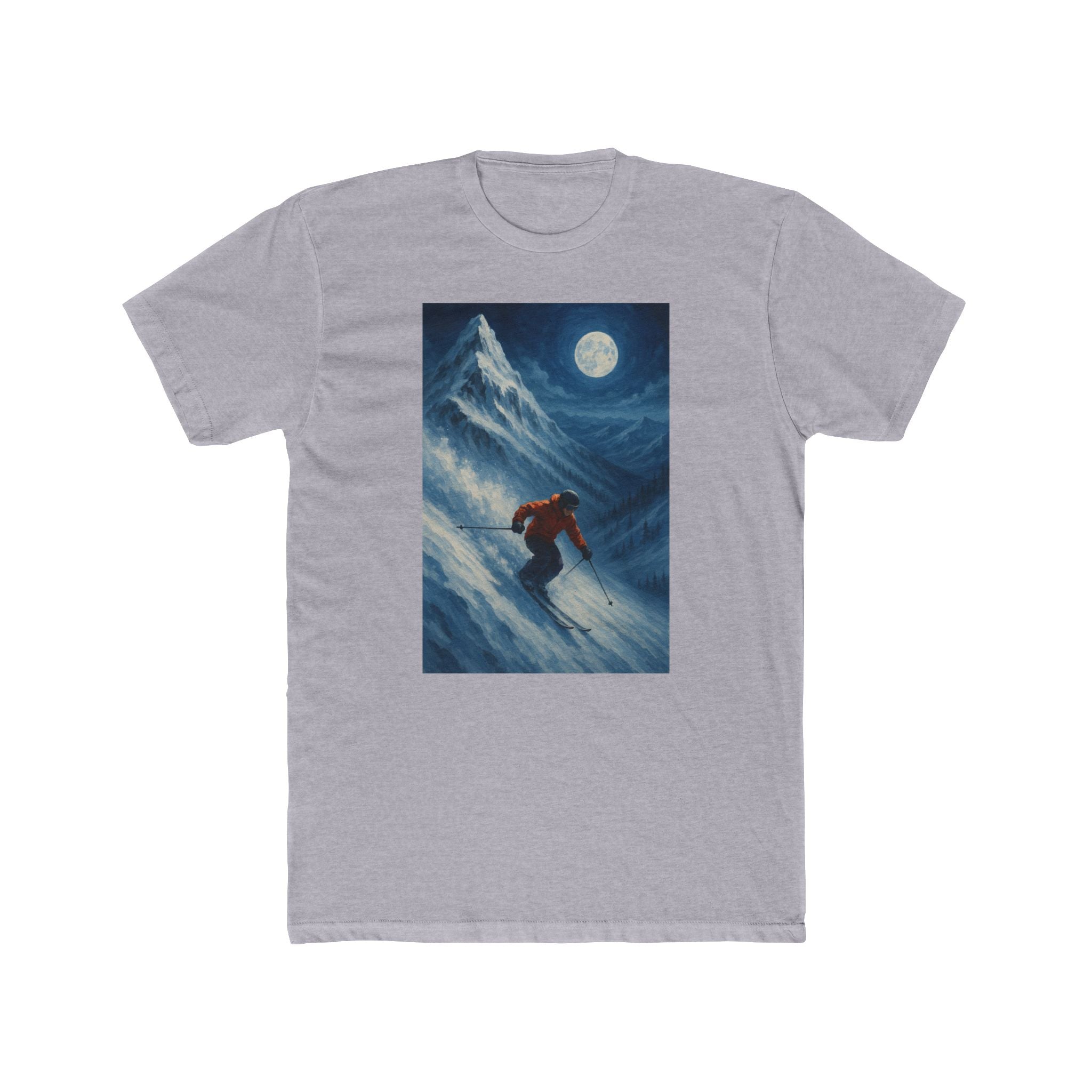 Moonlight Skiing Graphic Tee, Unisex Winter Shirt, Cozy Outdoor Apparel, Perfect Gift for Ski Lovers, Fun Fashion for Cool Weather